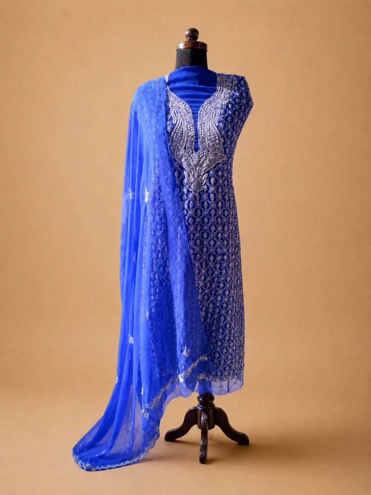 Georgette Chikankari Suit With Hand Embroidery