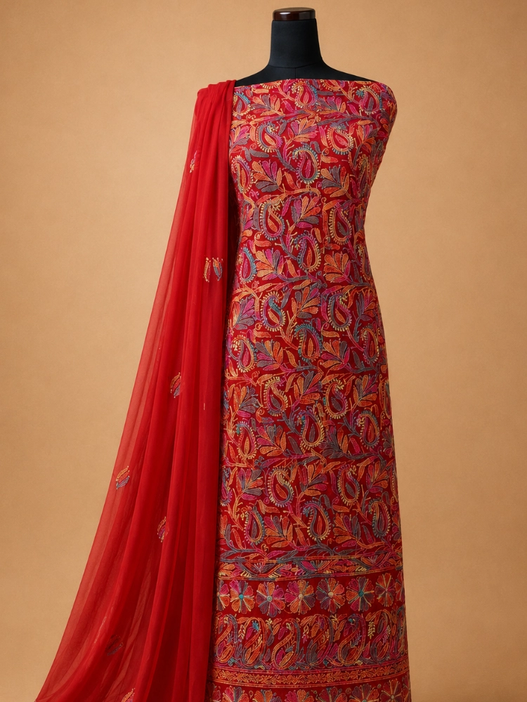 Georgette Chikankari Suit With Silk Thread Embroidery
