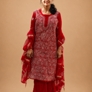 Red Chikankari Kurta With Gotapatti