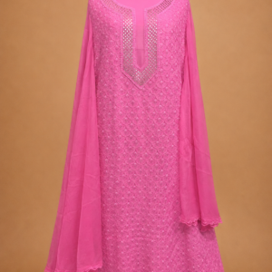 Pink Partywear Pure Georgette Chikankari Suit With Mukaish