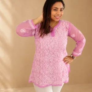 Georgette Chikankari Short Kurti With Hand Embroidery