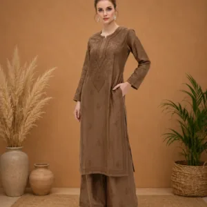 Chanderi Kurta Palazzo Set With Chikankari Hand Embroidery
