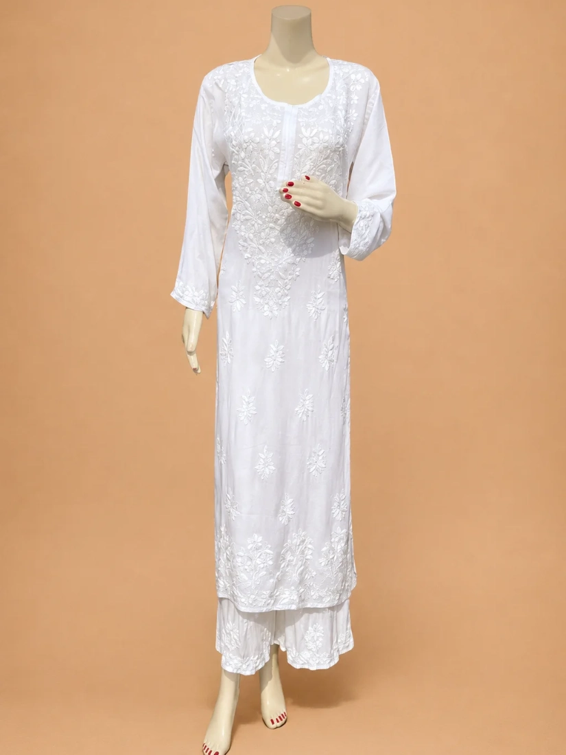 White Chikankari Modal Kurta