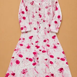 Plus Size Mulmul Cotton Printed Chikankari Kurta