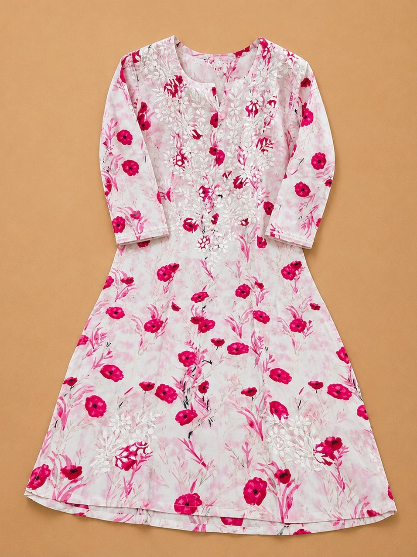 Plus Size Mulmul Cotton Printed Chikankari Kurta