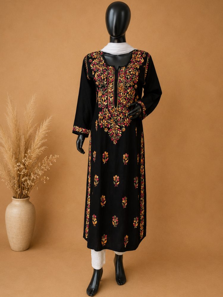 Black Kurta With Multicolour Chikankari