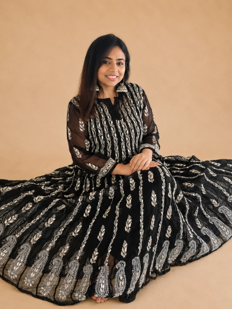Chikankari Anarkali Kurta with Gotapatti