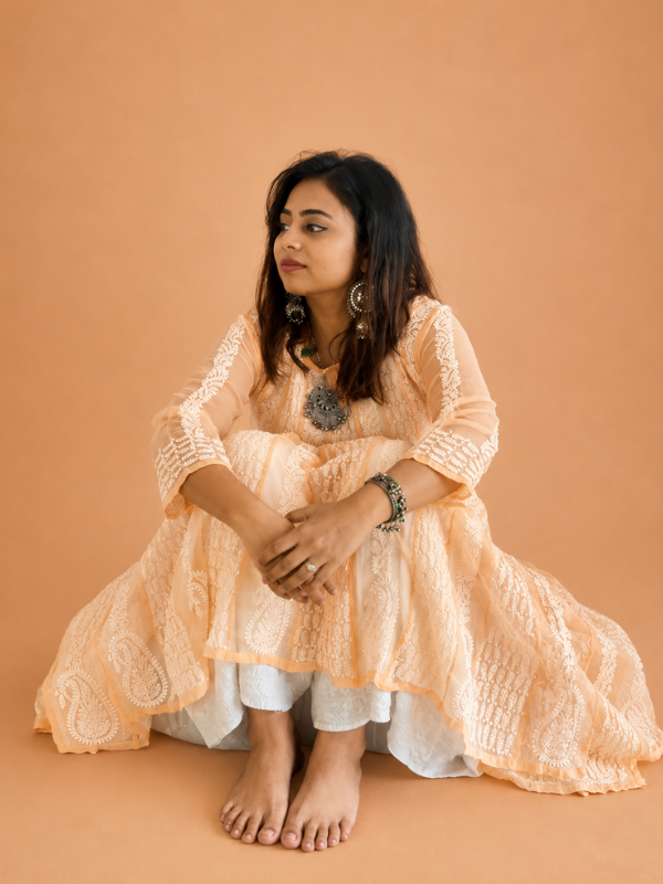 Chikankari Anarkali With Hand Embroidery