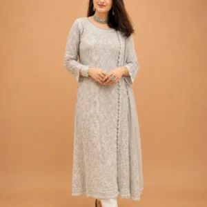 Chikankari Georgette A-Line Kurta With Hand Embroidery