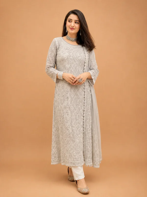 Chikankari Georgette A-Line Kurta With Hand Embroidery