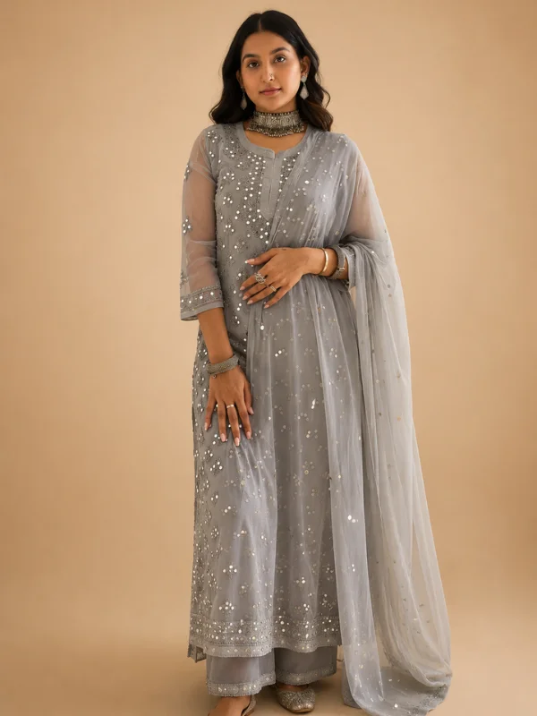 Chikankari Sharara Set With Mirror Work