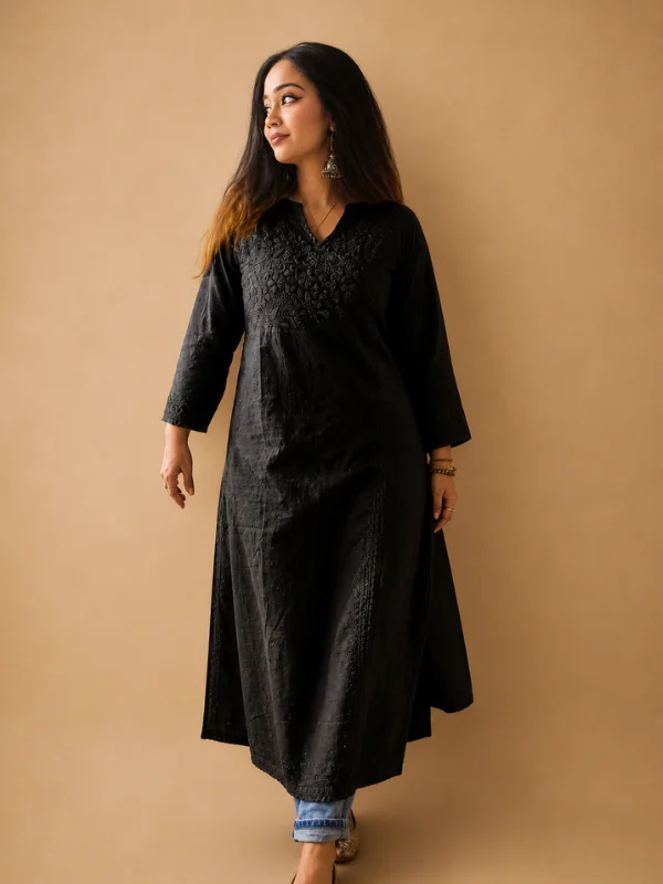 Dobby Cotton Chikankari Angrakha Kurta