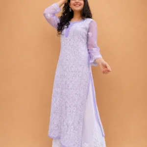 Georgette Chikankari Kurta With Jaal Hand Embroidery