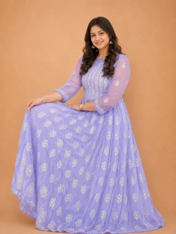 Lavender Chikankari Anarkali with Gotapatti