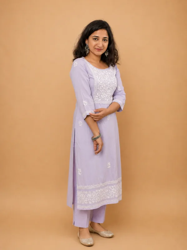 Lavender Chikankari Modal Kurta