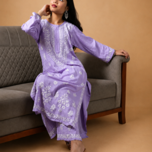 Lavender Modal Kurta Set With Chikankari Hand Embroidery