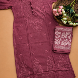 Maroon Chikankari Dobby Cotton Co-ord Set Plus Size