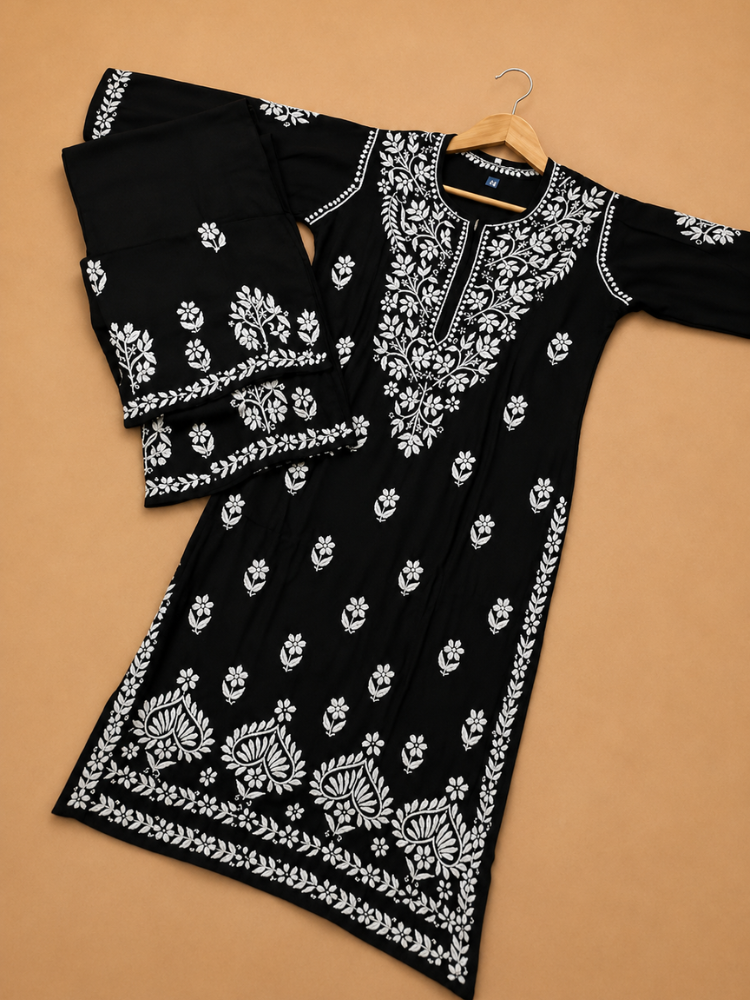 Modal Kurta Palazzo Set With Chikankari Hand Embroidery