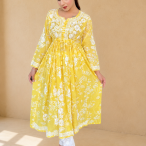 Mulmul Cotton Chikankari A-Line Kurta
