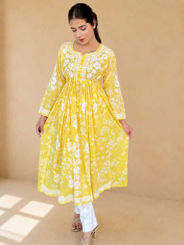 Mulmul Cotton Chikankari A-Line Kurta