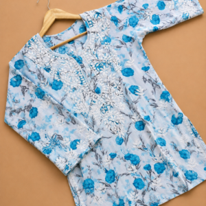 Mulmul Cotton Kurta Palazzo Set With Chikankari