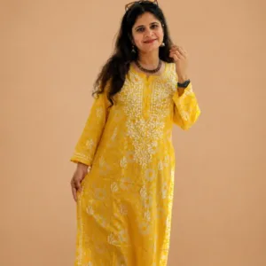 Mulmul Cotton Kurta Palazzo Set With Chikankari