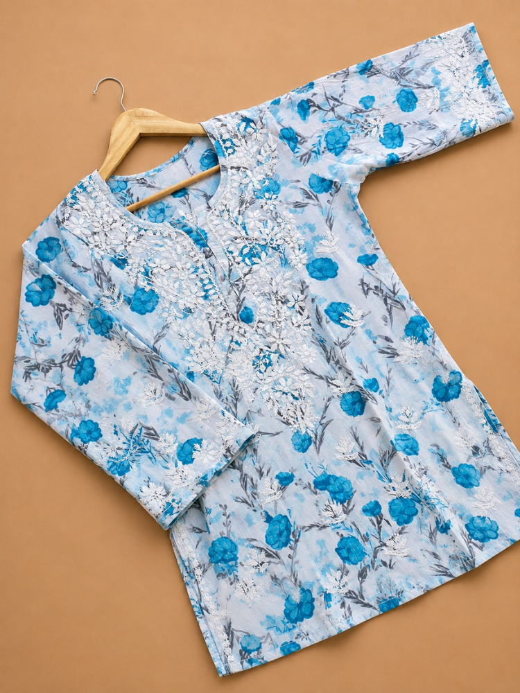 Mulmul Cotton Kurta Palazzo Set With Chikankari
