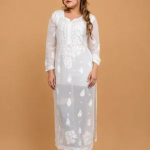 Ombre Dyed Viscose Georgette Kurta With Chikankari And Mukaish