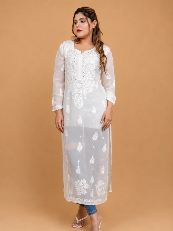 Ombre Dyed Viscose Georgette Kurta With Chikankari And Mukaish