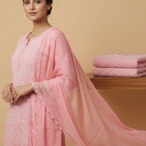 Cotton Chikankari Suit With Hand Embroidery