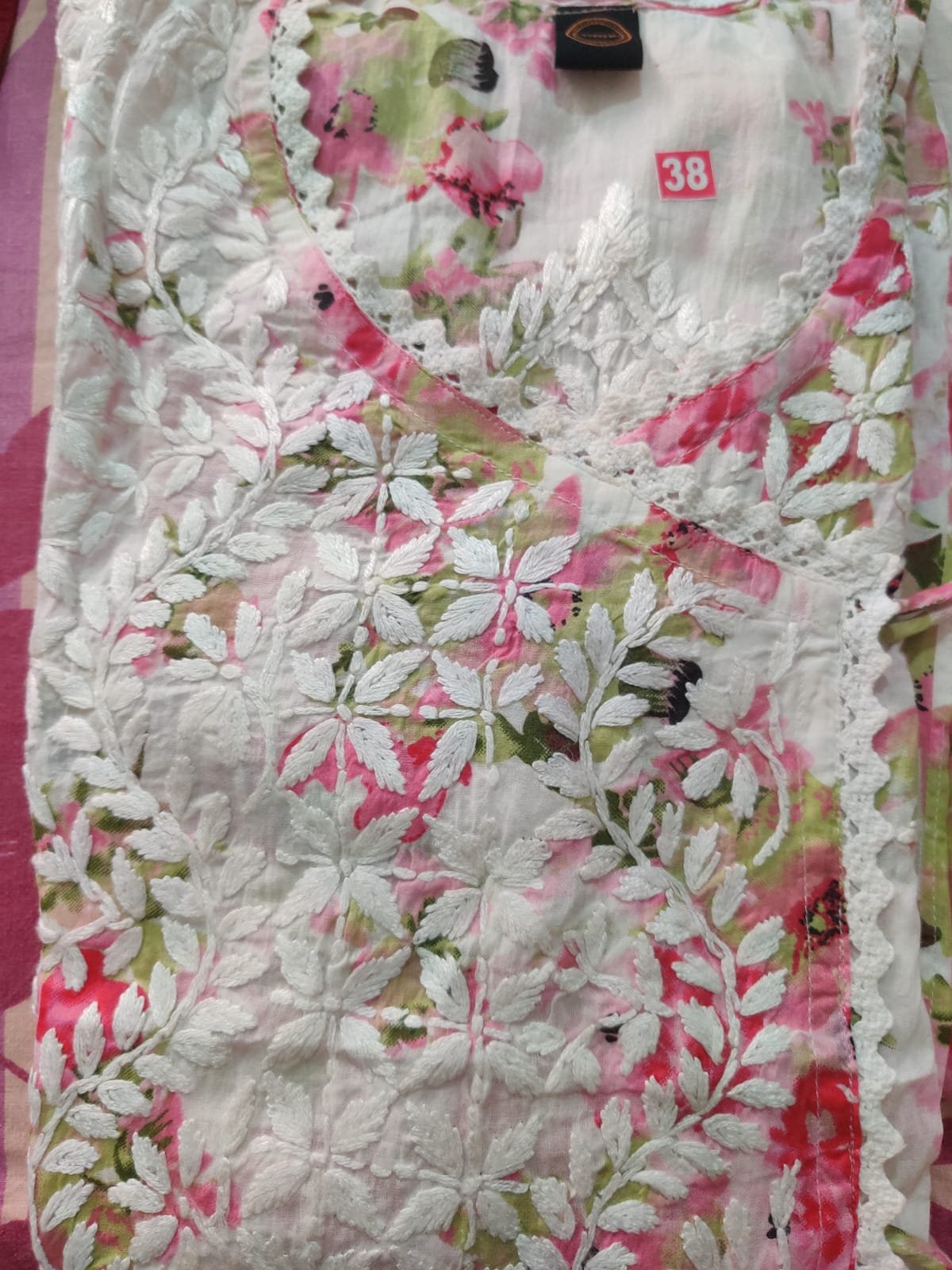 Printed Mul Cotton Angrakha1 Printed Mul Cotton Angrakha With Chikankari Hand Embroidery