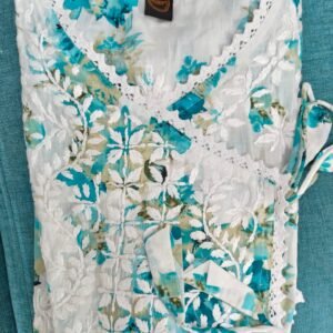Printed Mul Cotton Angrakha With Chikankari Hand Embroidery