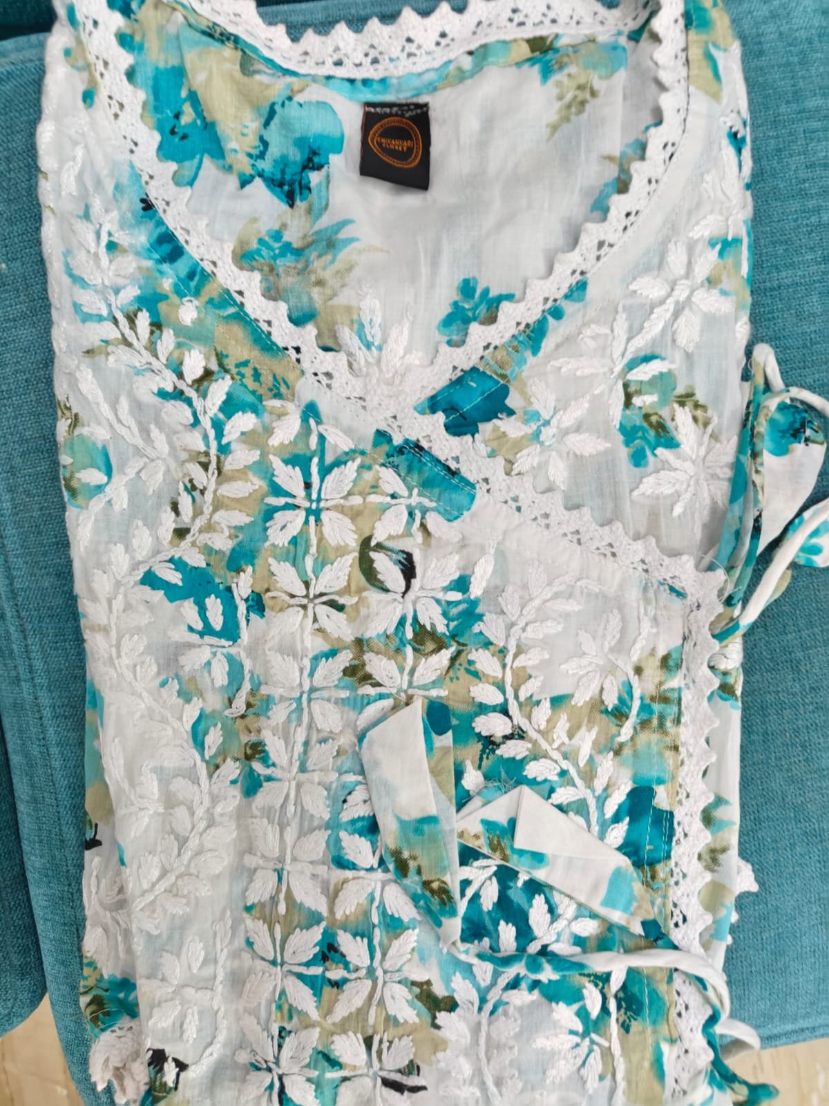 Printed Mul Cotton Angrakha2 Printed Mul Cotton Angrakha With Chikankari Hand Embroidery