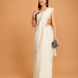 Pure Chanderi Silk Saree With Chikankari Hand Embroidery