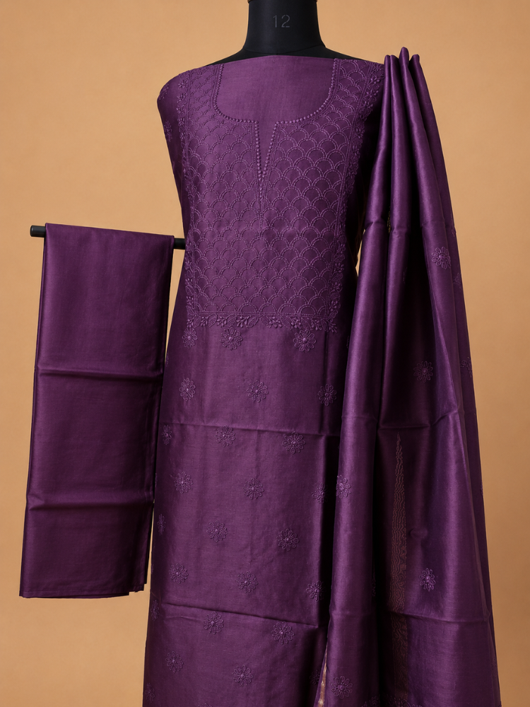 Pure Chanderi Silk Suit With Chikankari Hand Embroidery