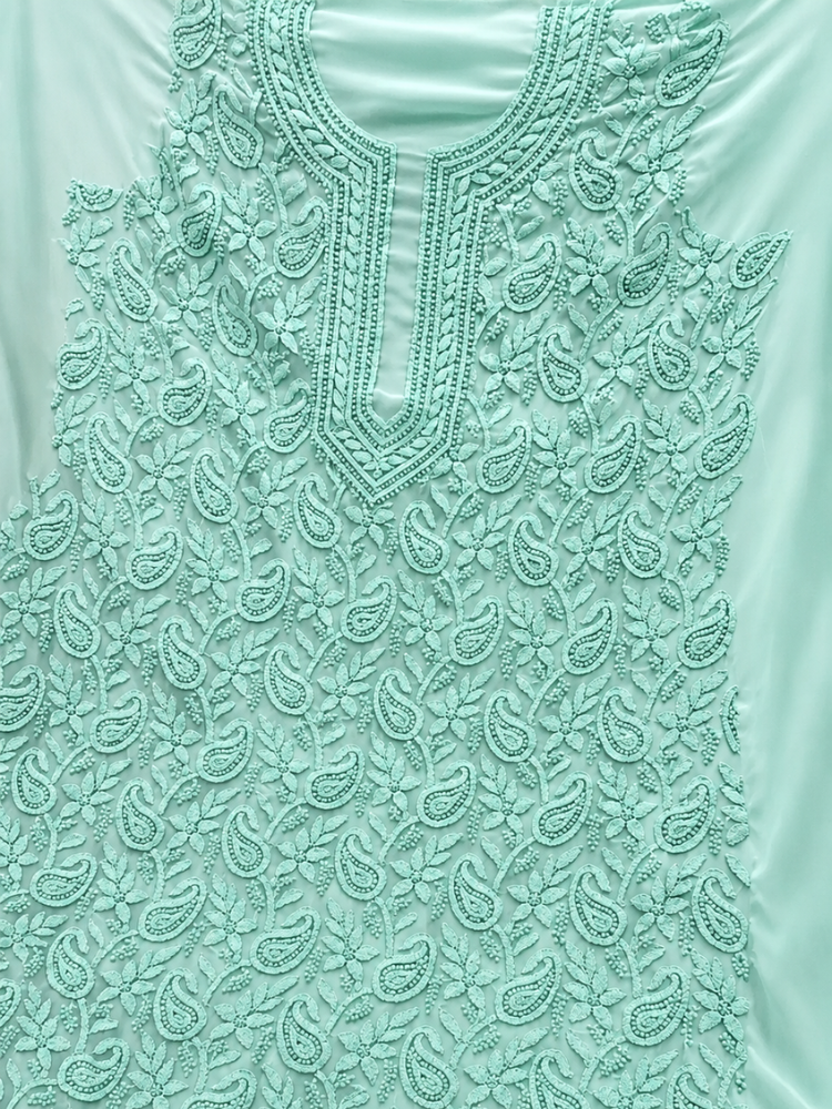 Sea Green Georgette Chikankari Suit With Hand Embroidery