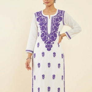 Lavender Modal Kurta Set With Chikankari Hand Embroidery