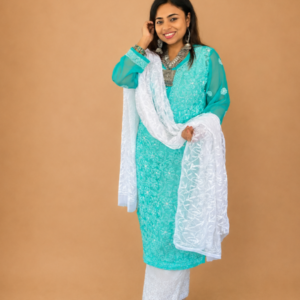 White Georgette Chikankari Dupatta With All Over Hand Embroidery