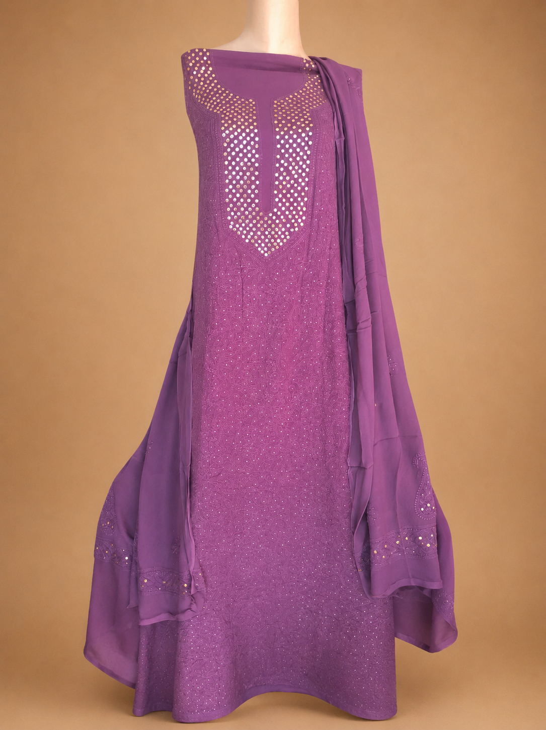 Partywear Purple Chikankari Suit With Mukaish