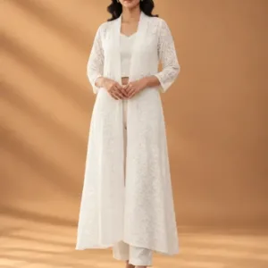 Pure Kota Doria Chikankari Hand Embroidered Long Shrug