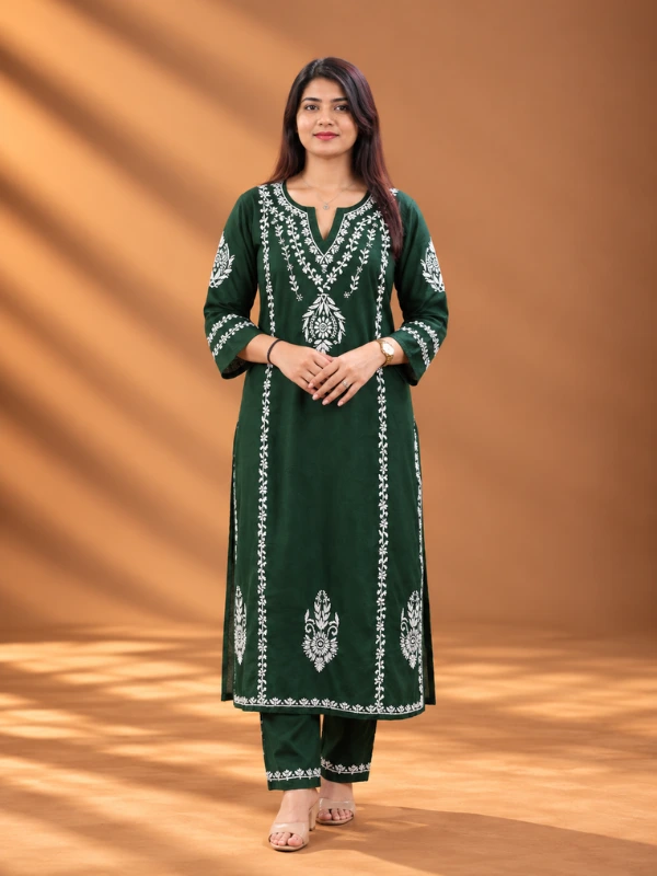 Floral Embroidered Straight Kurta Set
