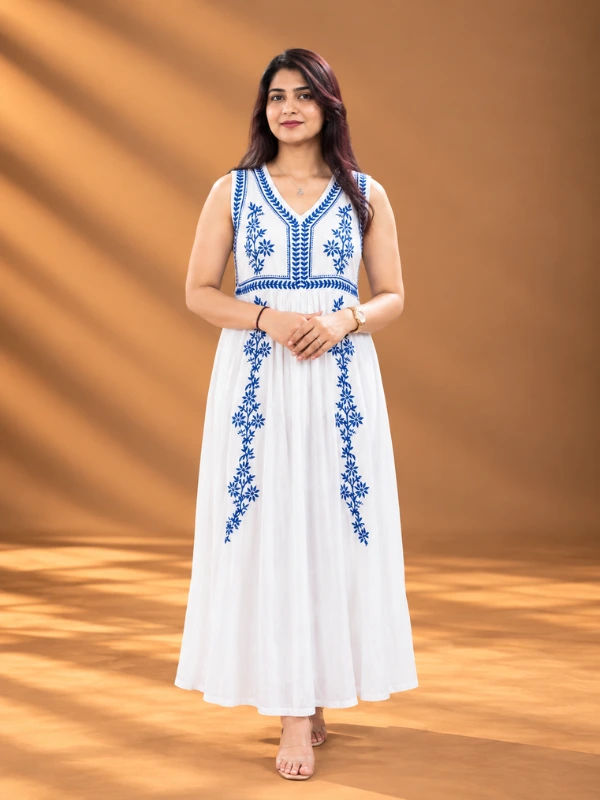 Sleeveless Floral Embroidered Maxi Dress