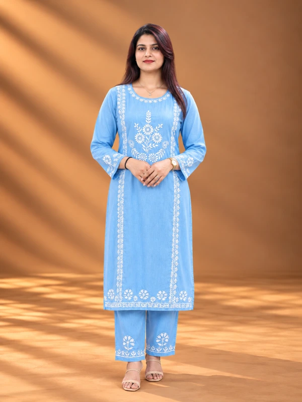 Floral Embroidered Straight Kurta Set