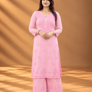 Pink Modal Chikankari Short Noodle Strap Kurti
