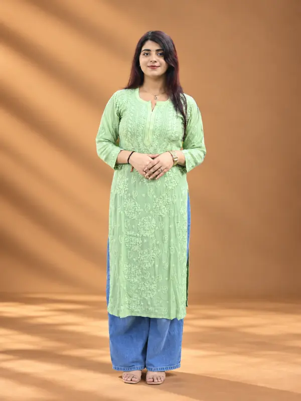 Rani Pink Chanderi Silk Kurta Set with Chikankari Hand Embroidery
