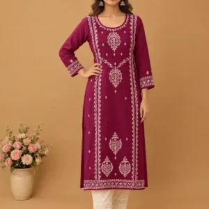 Rani Pink Chanderi Silk Kurta Set with Chikankari Hand Embroidery