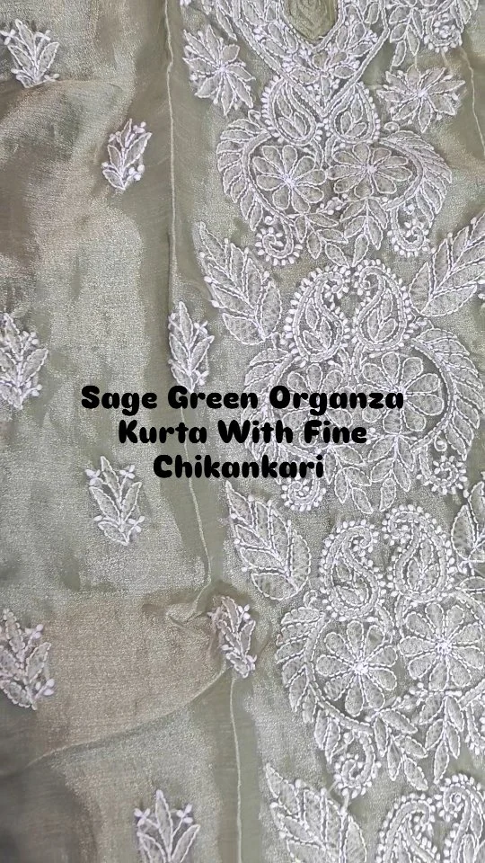 Get set to shine in this mesmerizing #sagegreen #organza #chikankarikurta with #handembroidery 
#chikankariembroidery #bangalore #instafashion #viralreels #lakhnavikurti