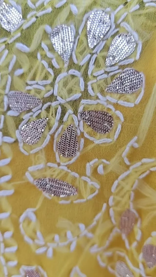 Say hello to your next #haldioutfit #yellowanarkali #chikankarianarkali #handembroidered #chikankarisuit #chikankarikurta #partywear #gotapatti #chikankarikurta #weddingvibes