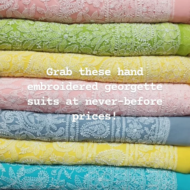 Our bestselling georgette suits at never-before prices! #handembroidered #georgettesuits #pastelshades #chikankarisuit #instafashion #mothersdayspecial❤️ #bangalore