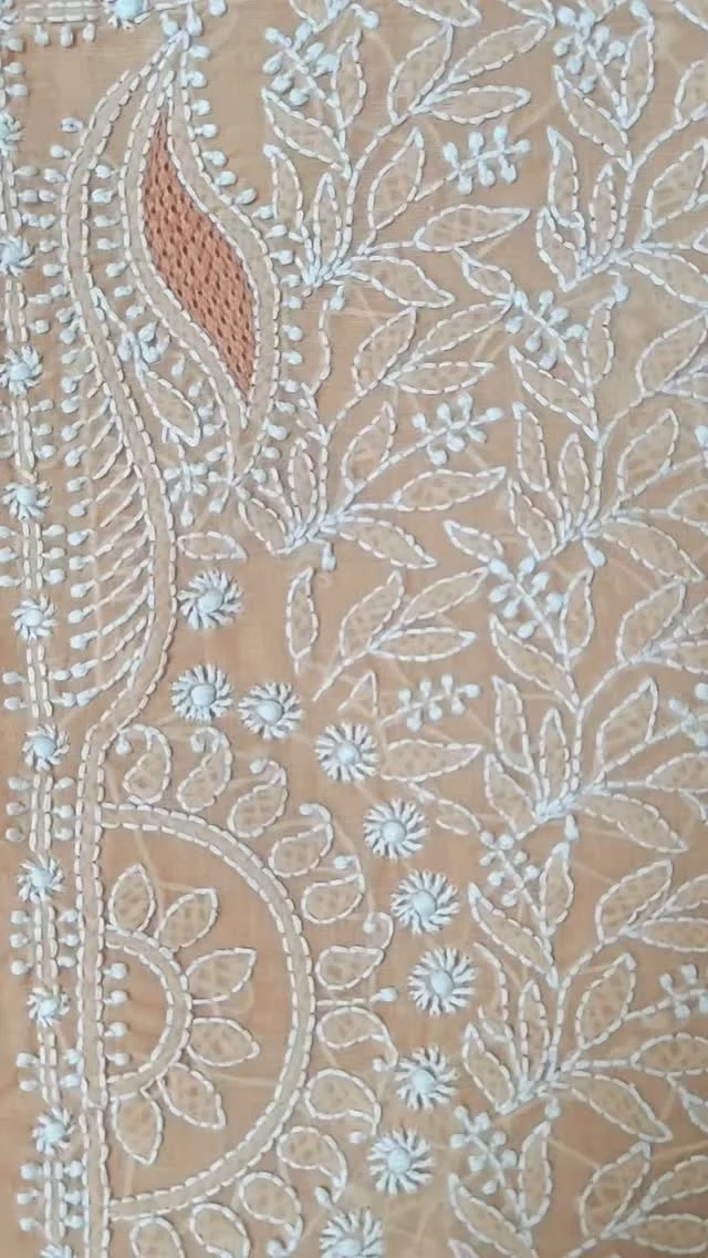 A beautiful pastel orange soft cotton kurta piece with fine #chikankari #handembroidery #jaaliwork #unstitched  #cottonsuit